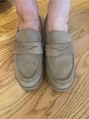 Women's Suede Penny Loafers in Light Taupe